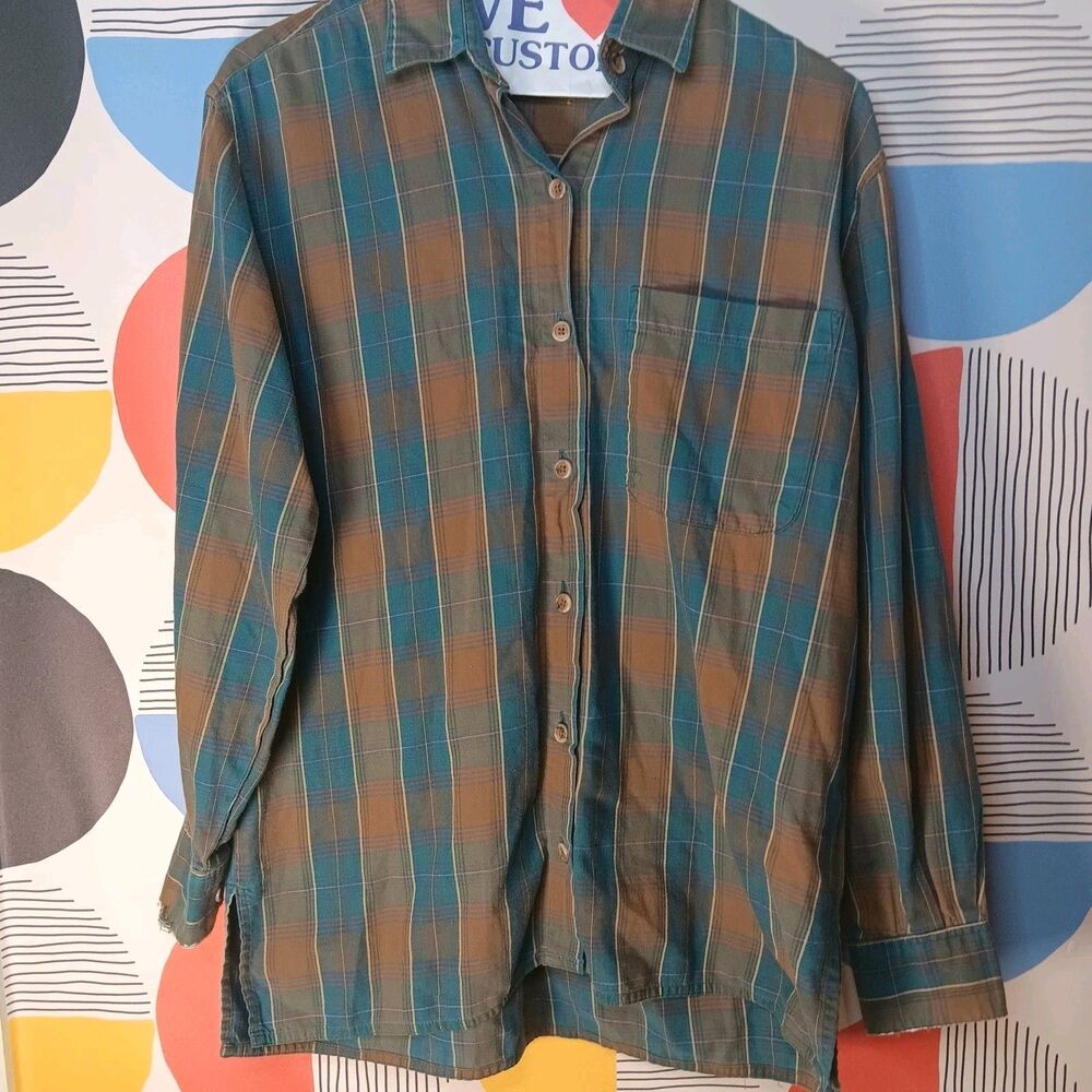 L.L. Bean Vintage Soft Plaid 100% Cotton Button Up Shirt Side Slit Y2K Sz Small